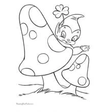 Coloriage Lutin caché derrière un gros champignon à pois