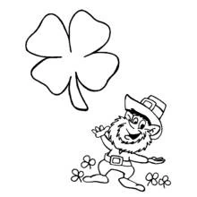 Coloriage Lutin dansant avec un grand trèfle à quatre feuilles