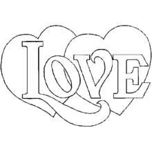 Coloriage Mot LOVE entouré de cœurs entrelacés