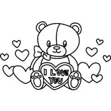 Coloriage Ours en peluche tenant un cœur I Love You