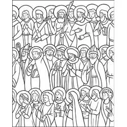 Coloriage Assemblée de saints auréolés