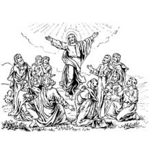 Coloriage Ascension entourée de saints en prière