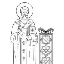 Coloriage Saint évêque bénissant près d'un lutrin