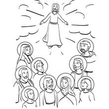 Coloriage Communion des saints réunis sous le ciel