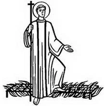 Coloriage Saint tenant une croix au-dessus de branches de palmier