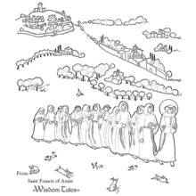 Coloriage Saint François d'Assise conduisant une procession de moines