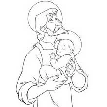 Coloriage Saint tenant un bébé dans ses bras