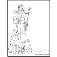 Coloriage Saint François d'Assise avec les animaux