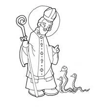 Coloriage Saint évêque avec crosse et trois serpents