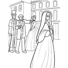Coloriage Marie Rose Durocher marchant dans une rue de ville