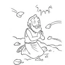 Coloriage Saint priant sous une pluie de pierres