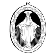 Coloriage Médaille miraculeuse avec Marie et rayons de lumière