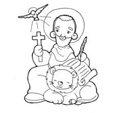Coloriage Saint tenant une croix près d'un lion