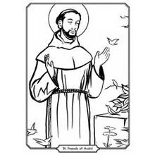 Coloriage Saint François d'Assise entouré d'oiseaux