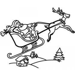 Coloriage Père Noël agitant la main, renne volant Coloriage Père Noël agitant la main, renne volant
