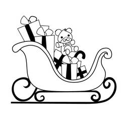 Coloriage Traîneau avec canne en bonbon et ours en peluche