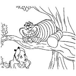 Coloriage Alice et le chat du Cheshire sur une branche