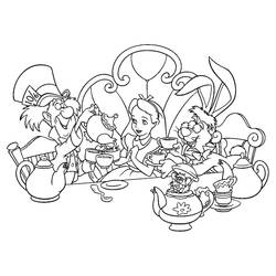 Coloriage Alice au thé chez le chapelier fou