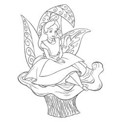 Coloriage Alice au pays des merveilles assise sur un champignon