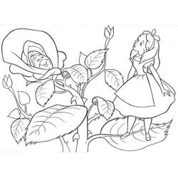 Coloriage Alice qui parle avec la rose rose