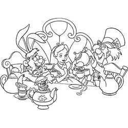 Coloriage Alice au pays des merveilles à la fête du thé