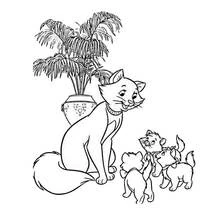 Coloriage Aristochats : Duchesse surveille ses trois chatons