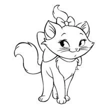 Coloriage Marie la chatonne debout avec un nœud sur la tête