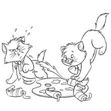 Coloriage Deux chatons éclaboussés de peinture