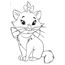 Coloriage Aristochats Marie la chatonne assise avec un noeud