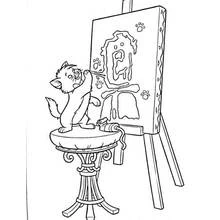 Coloriage Aristochats chaton peignant sur un chevalet
