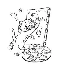 Coloriage Chaton des Aristochats peignant sur une toile
