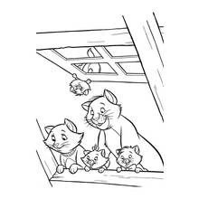Coloriage Aristochats réunis à la fenêtre