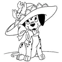 Coloriage Chiot dalmatien avec un chapeau fleuri