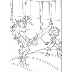 Coloriage Arthur affrontant un guerrier en duel à l'épée
