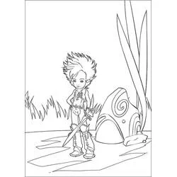 Coloriage Arthur debout près d'une coquille d'escargot