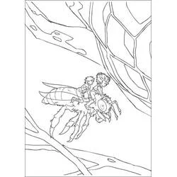 Coloriage Arthur et un Minimoy chevauchant un insecte