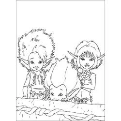 Coloriage Arthur, Selenia et Betameche accoudés à une corde