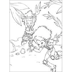 Coloriage Betameche accroché à une liane avec Arthur qui court