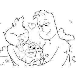 Coloriage Personnages de feu et d'eau tenant un bébé