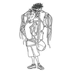 Coloriage Jonathan chargé d'un immense sac de randonnée