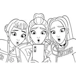 Coloriage KPop Demon Hunters faisant un selfie surpris