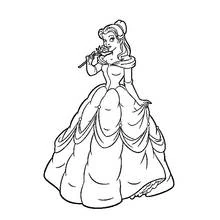 Coloriage Belle sentant une rose dans sa robe de bal