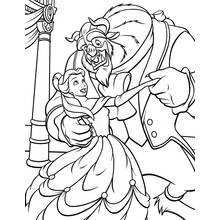 Coloriage La Belle et la Bête dansant ensemble