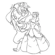 Coloriage Belle et la Bête dansant ensemble
