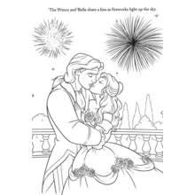 Coloriage Le Prince et Belle échangeant un baiser sous les feux d'artifice