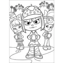 Coloriage Vanellope entourée de deux amies avec des cymbales