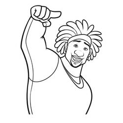 Coloriage Wasabi le poing levé avec un grand sourire