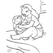 Coloriage Lilo tenant un bébé qui rit Coloriage Lilo tenant un bébé qui rit