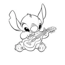 Coloriage Stitch concentré sur les cordes de sa guitare Coloriage Stitch concentré sur les cordes de sa guitare