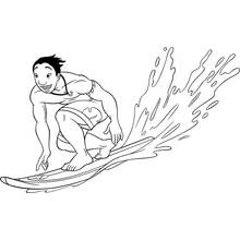Coloriage Lilo et Stitch garçon surfant sur une vague Coloriage Lilo et Stitch garçon surfant sur une vague